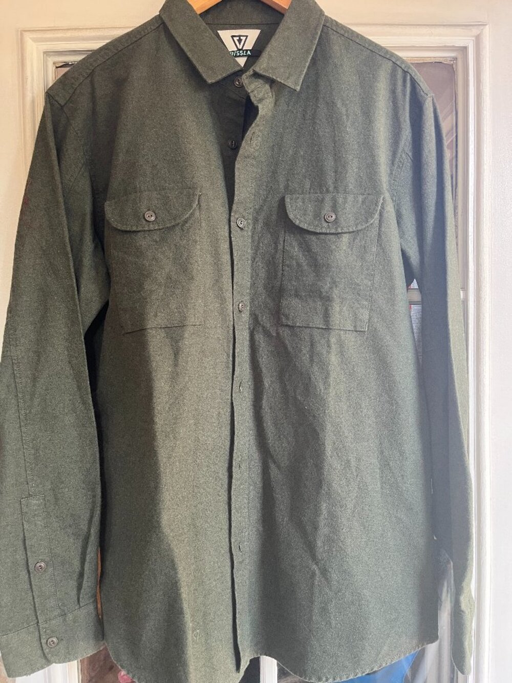 Vissla Mens XL Fleece Shirt Button Front Flannel Olive green